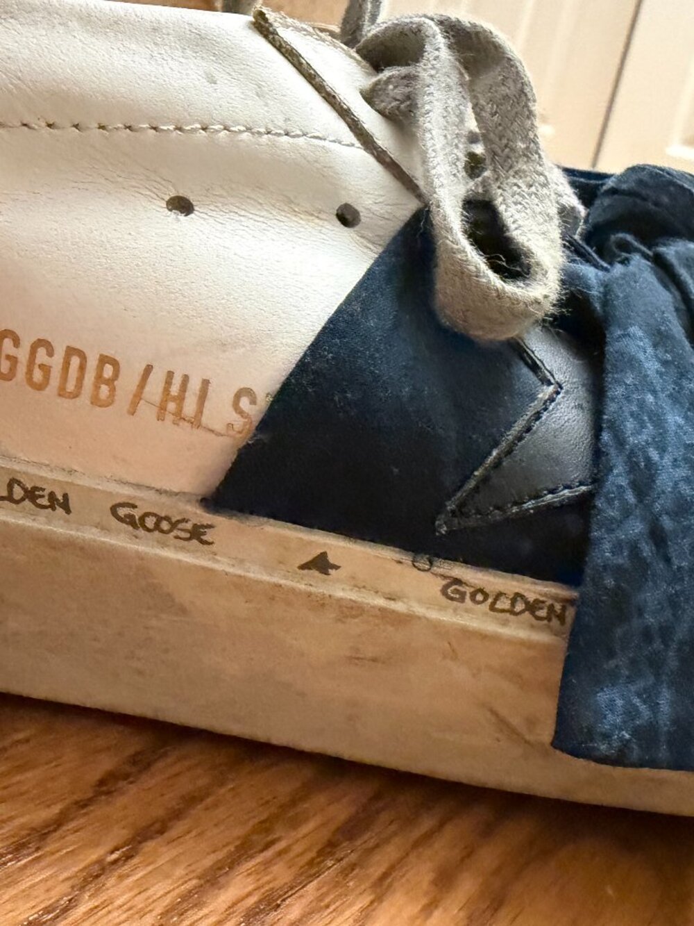 Golden Goose Hi Star Leather Sneakers White Navy Star Scarf Laces EU 38 US 8 - Picture 6 of 9